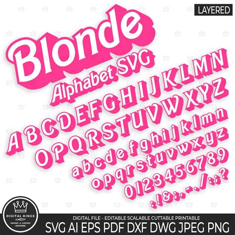 Blonde Alphabet Layared Svg Blonde Alphabet Png Doll Font Layered Vector File Doll Font Tshirt