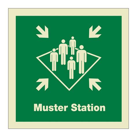 muster station  text  marine sign british safety signs