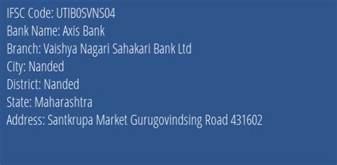 Vaishya Nagari Sahakari Bank Ltd Gurugovindsing Road Branch Nanded IFSC ...