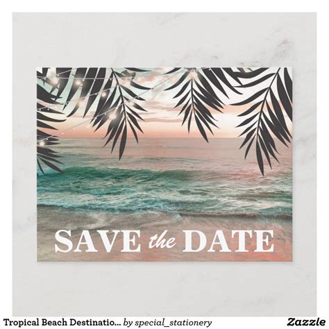 Tropical Beach Destination Save The Date Announcement Postcard In 2021 Save The