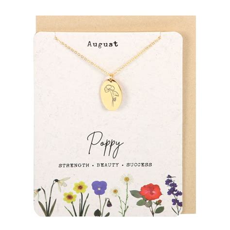 August Poppy Birth Flower Necklace Card - The Lake House Kent