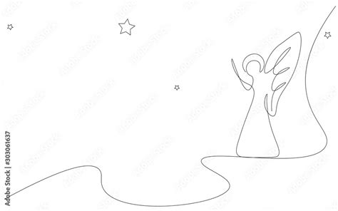 Christmas background with angel line drawing, vector illustration Stock ...