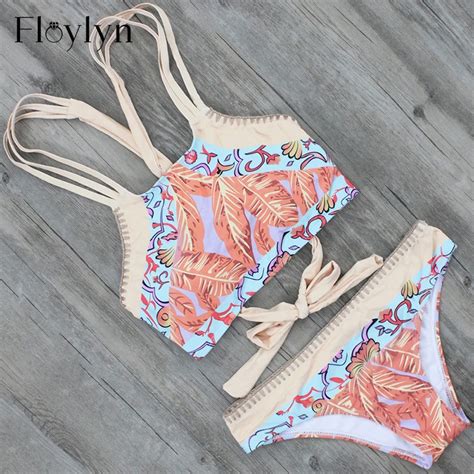 Floylyn 2017 Bikinis Women Swimsuit Bandage Swimwear Push Up Crop Top