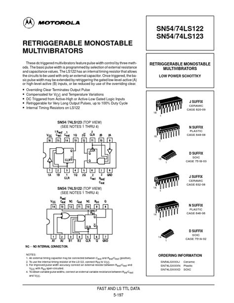 SN74LS123 RETRIGGERABLE MONOSTABLE MULTIVIBRATORS Datasheet PDF