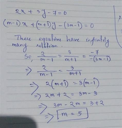 Find The Value Of M For Which The Pair Of Linear Equations X Y