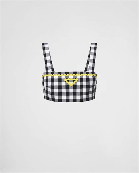 Prada Gingham Check Top Women Black Yellow Size Check Tops