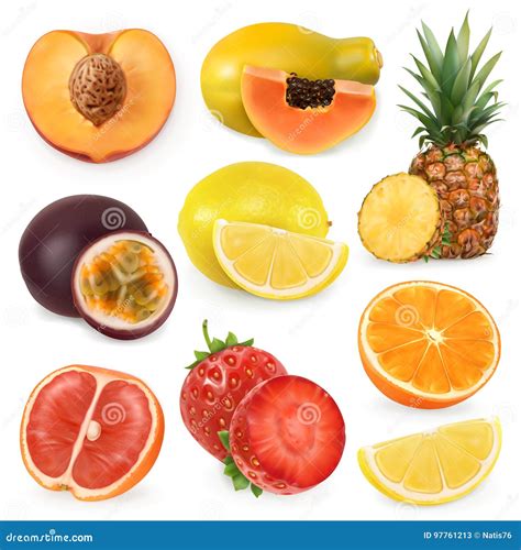 Juicy Ripe Sweet Fruit Vector Icon Set Stock Vector Illustration Of