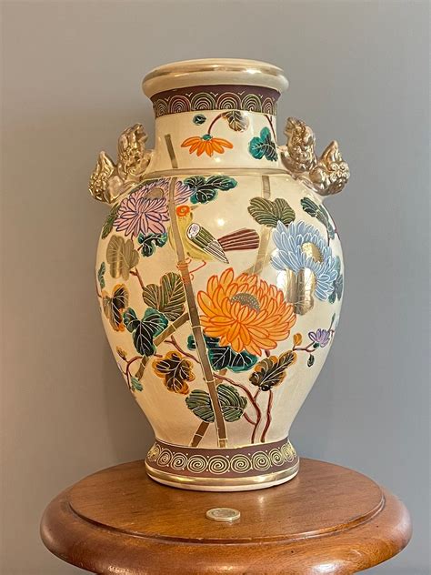 Antique And Rare Japanese Satsuma Porcelain Vase Decorated With
