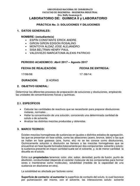 Informe De Laboratorio De Soluciones Y Diluciones 1 Solvente