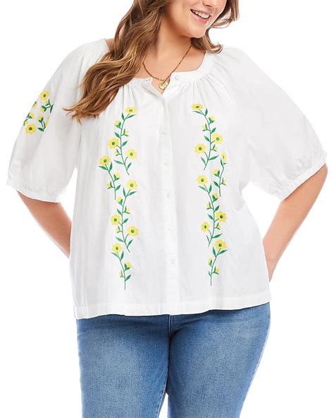 karen kane  size puff sleeve embroidered peasant top  white lyst