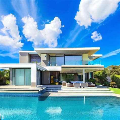 Premium AI Image | A modern luxury house with a pool in the front at a ...