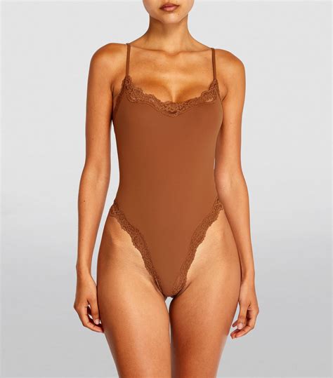 Womens Skims Brown Fits Everybody Lace Trim Bodysuit Harrods Ca