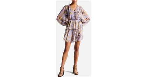 Ted Baker Gretia Floral Print Chiffon Dress In Purple Lyst