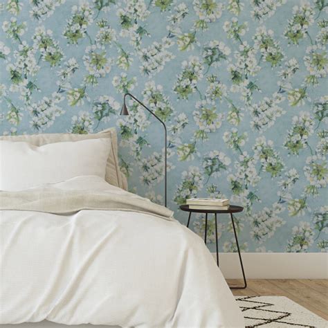 Papier Peint Papier Peint Fleuri Fleur D Assam Sky Bleu Designers Guild