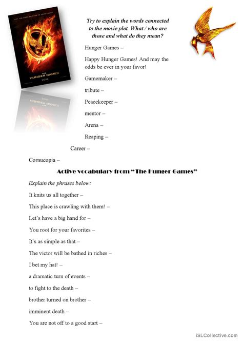 The Hunger Games Movie Worksheet V English Esl Worksheets Pdf Doc