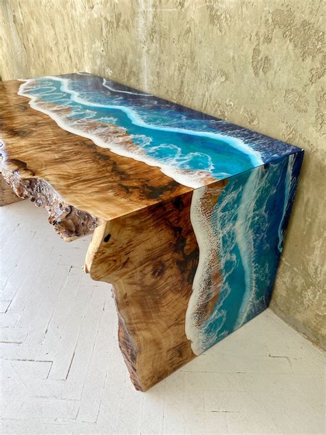 Ocean Wave Resin Table Beach Table Customized Decor Wooden Etsy