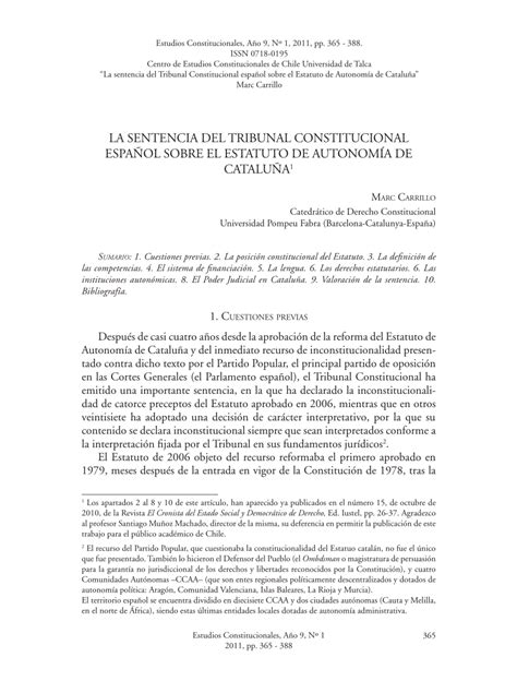 Pdf La Sentencia Del Tribunal Constitucional EspaÑol Sobre El