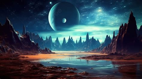 Futuristic 3d Alien Landscape Blue Energy Flow Rendering Background