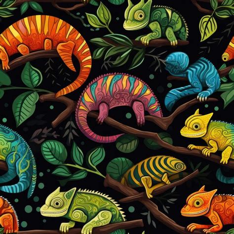 Premium Photo Seamless Pattern Of Chameleon