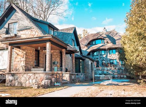 Two Earl Young Mushroom houses in Charlevoix Michigan Stock Photo - Alamy