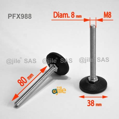 Piedino Regolabile Con Vite M8 X 80 Mm Base 38mm Acciaio Zincato Con