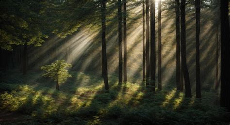 Premium AI Image | Beautiful rays of sunlight in a green forest