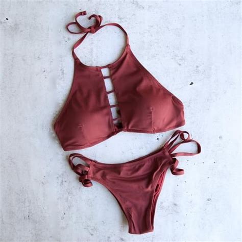 Maroon Bikini Set Maroon Bikini Bikinis High Neck Bikinis