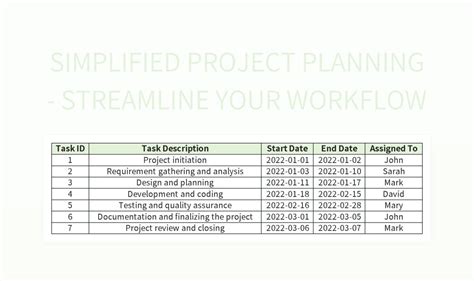 Simplified Project Planning Streamline Your Workflow Excel Template