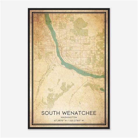 Vintage South Wenatchee Washington Map Poster, South Wenatchee WA City