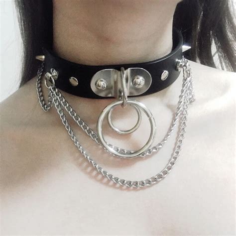 Handmade Punk Gothic Leather Choker Metal Chain Necklace Spiked Collar