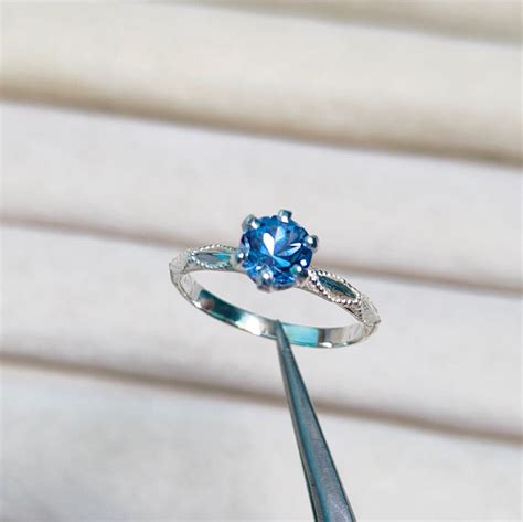 Blue Diamond Ring, Round Blue Diamond Ring, 925 Sterling Silver Ring ...