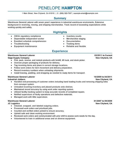 Best General Labor Resume Example Livecareer