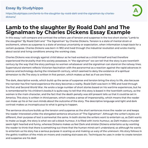 Lamb To The Slaughter By Roald Dahl And The Signalman By Charles