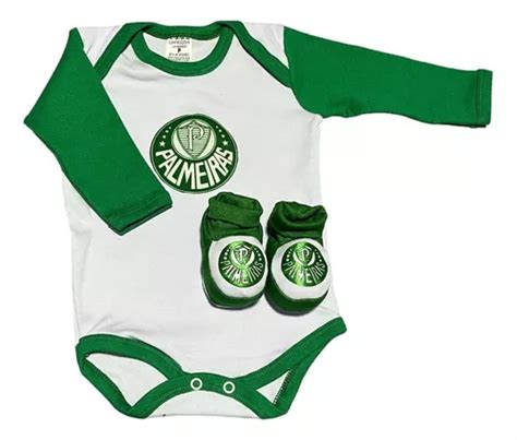 Kit Bebê Torcedor Palmeiras body Manga Longa Pantufa Parcelamento