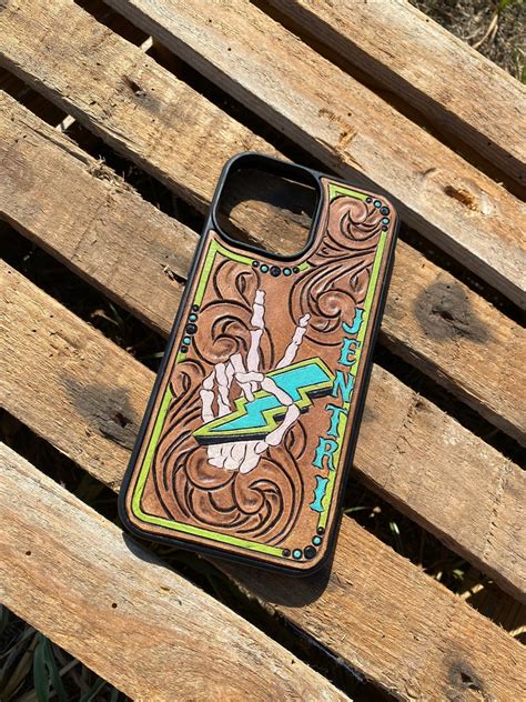 Tooled Leather Phone Case Custom Phone Case Trendy Cases Lightning Bolt Phone Accessories Etsy