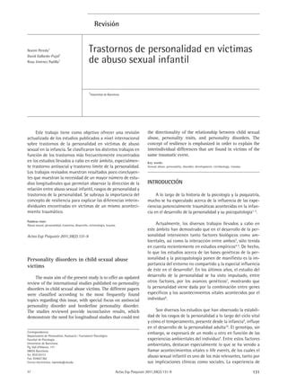 Trastornos De Personalidad En V Ctimas De Abuso Sexual Infantil Pdf