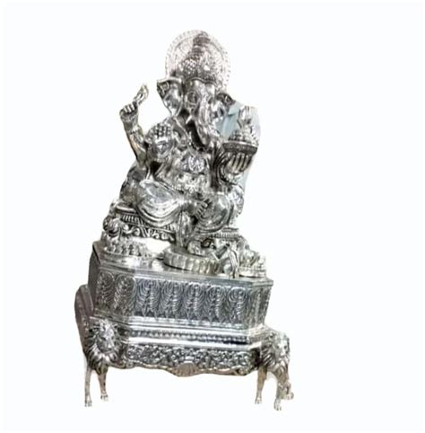 8 Inch Silver Plated Teak Wood Ganesh Statue Temple At Best Price In