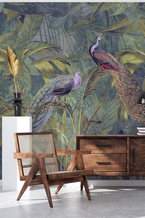 Jungle Peacocks Paradise Behang Jungle Pauwen Paradijs Behang Jungle Wallpaper Purple And