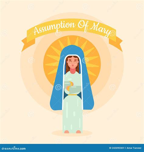 Assumption Of Mary Day Vector Illustration For The Greeting In Flat Style Virgin Mary Icon