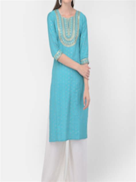 Buy Span Women Blue Ethnic Motifs Embroidered Kurta Kurtas For Women