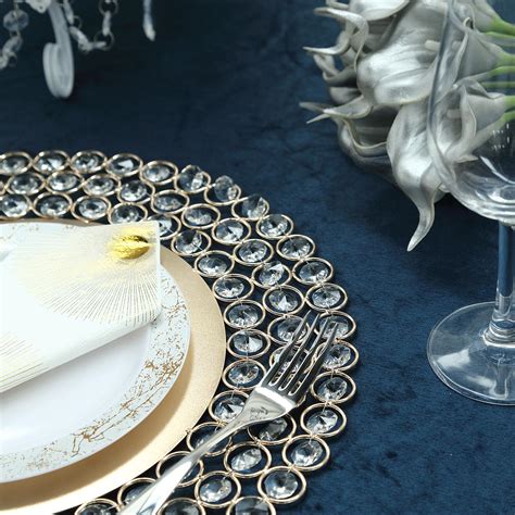 Efavormart 14 Gold Wired Metal Charger Plate With 118 Acrylic Crystal Beads For Weddings Events