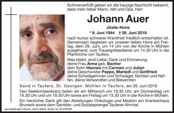 Traueranzeigen Von Johann Auer Trauer Bz