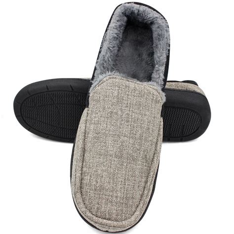 VENTANA Men's Slippers Faux Fur Suede Lined House Shoes Rubber Sole ...