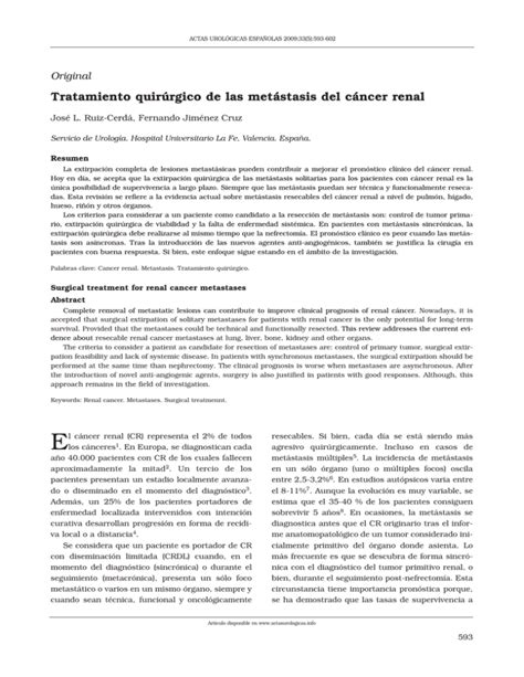 Tratamiento quirúrgico de las metástasis del cáncer renal