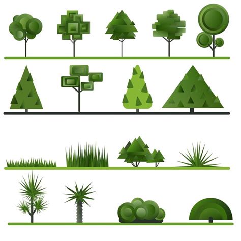 Premium Vector Set Of Abstract Trees Shrubs Grass On A White