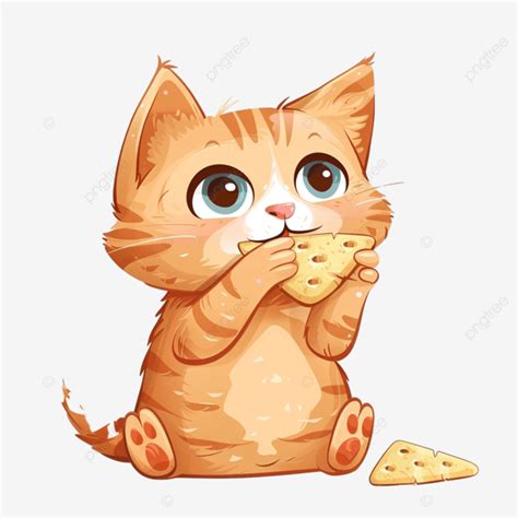 Cute Cat Eating Crackers Cartoon Illustration Eating Vector Cat Png