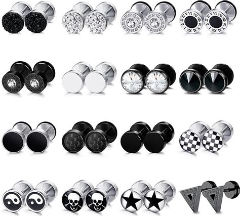 Amazon FIBO STEEL 16 Pairs Fake Gauge Earrings For Men Women