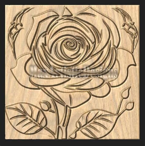 12 Symmetrical Rose Flower Bas Relief Clip Art for CNC Wood Carving ...