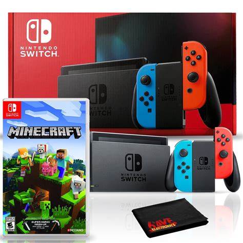 Nintendo Switch with Neon Blue and Red Joy-Con Bundle with Minecraft ...