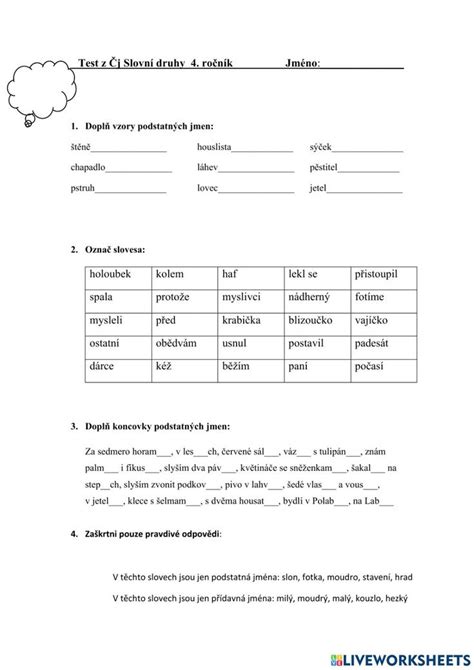 Pracovn List Slovn Druhy Online Worksheet For T Da In